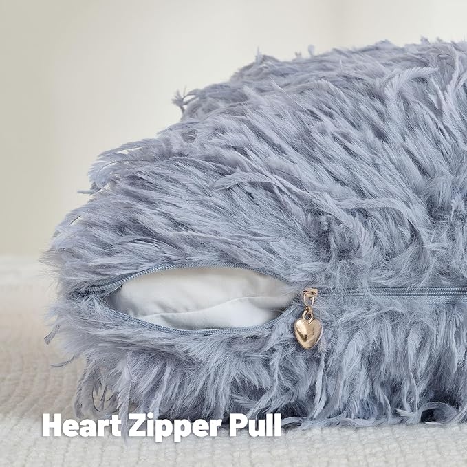 FUTEI Grey Blue Decorative Throw Pillow Covers 26x26 Inch Set of 2,Soft Fluffy Faux Feather Texture Euro Pillow Shams,Modern Home Luxury Decor for Couch Bed Living Room