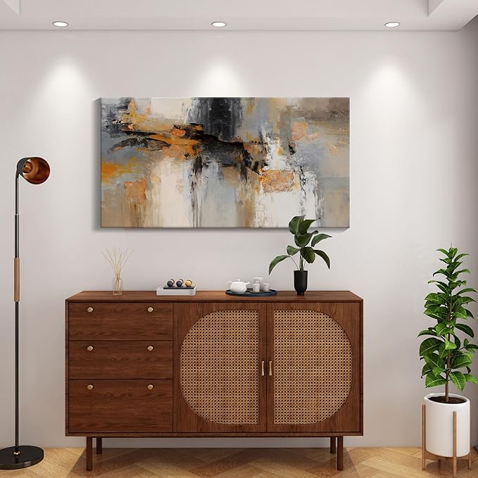 Abstract Canvas Wall Art - Large Framed Gray and Orange Paintings - Modern Wall Art Decor for Living Room & Office - Includes Pictures for Home Decoration Artwork for Bedroom 24×48IN
