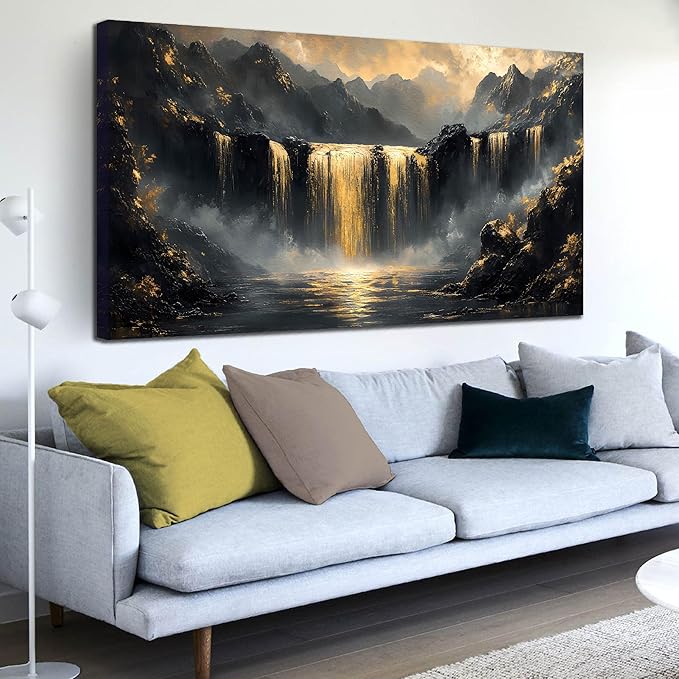 Waterfall Wall Art for Living Room Large Size - Mountain Canvas Wall Art for Office - Modern Art Wall Decor for Bedroom Size 29" x 59"