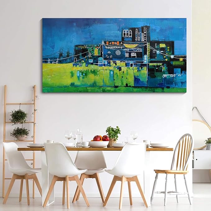 YDYSUNE Modern Abstract Wall Art for Living Room, Office & Bedroom Navy Blue City Wall Art Cityscape & Paintings for Bedroom Wall Art Pictures Wall Decor Artwork for Walls 29×58IN