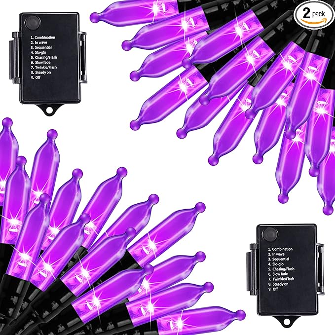 Christamas Decorations Purple String Lights Battery Operated 17.8 Feet 50 LED 2 Pack Waterproof Mini Fairy Lights with 8 Lighting Modes for Outdoor Indoor Use, Xmas Halloween Tree Holiday Party Patio