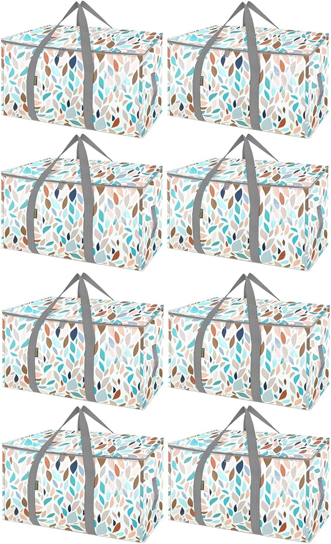 BALEINE 8-Pack Oversized Moving Bags with Reinforced Handles, Heavy-Duty Storage Tote for Clothes, Moving Supplies (Mosaic, 8-Pack)