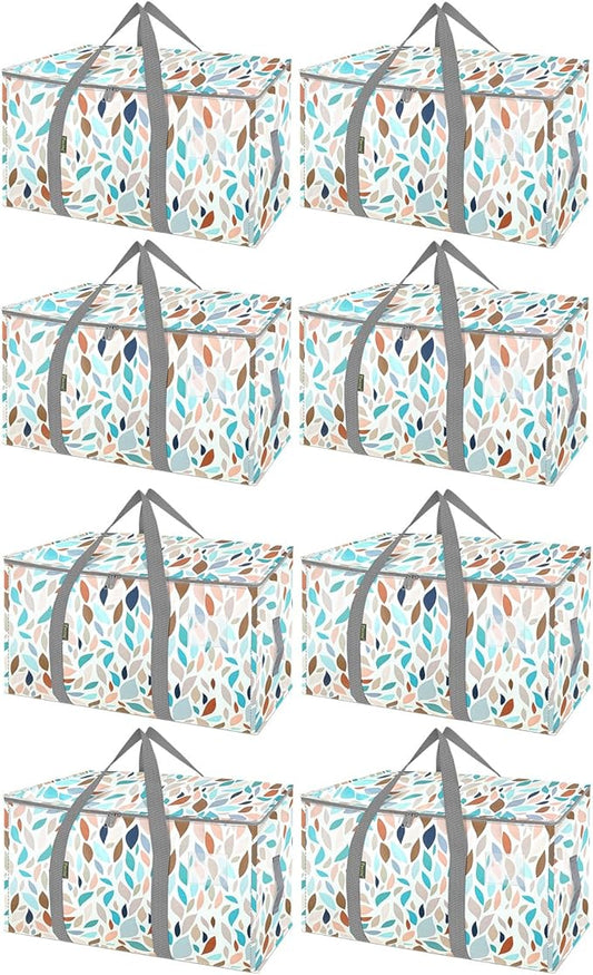 BALEINE 8-Pack Oversized Moving Bags with Reinforced Handles, Heavy-Duty Storage Tote for Clothes, Moving Supplies (Mosaic, 8-Pack)