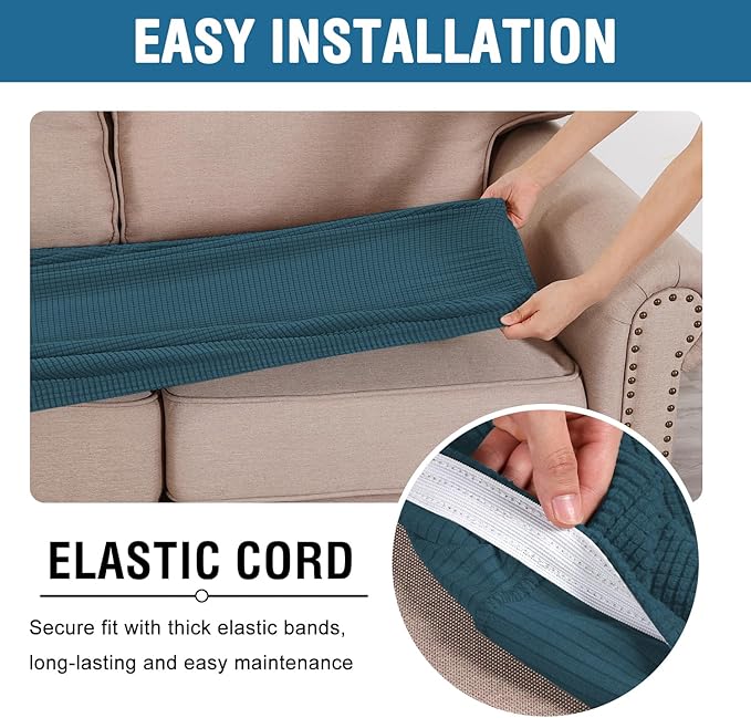 H.VERSAILTEX Super Stretch Individual Seat Cushion Covers Sofa Covers Couch Cushion Covers Slipcover Sets Thick Jacquard Textured Twill Fabric (1 Piece Chair Cushion Cover, Deep Teal)