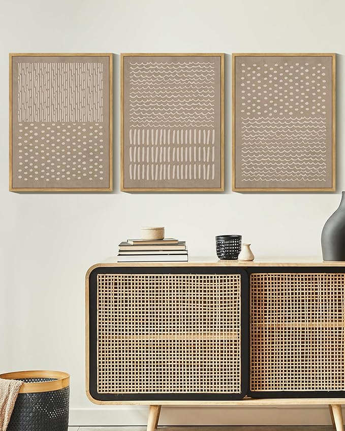 KUVIOKE Boho Mid-Century Modern Wall Art Framed Neutral Retro Minimalist Geometric Prints Rustic Bohemain Artwork Kitchen Dining Room 11x14in (Natural Framed)