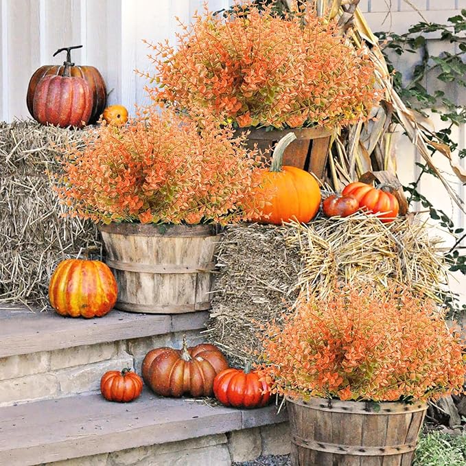 24 Bundles Artificial Fall Flowers UV Resistant Faux Autumn Plants Fake Indoor Outdoor Greenery Fall Decor for Home Thanksgiving Wedding Party Garden Fireplace