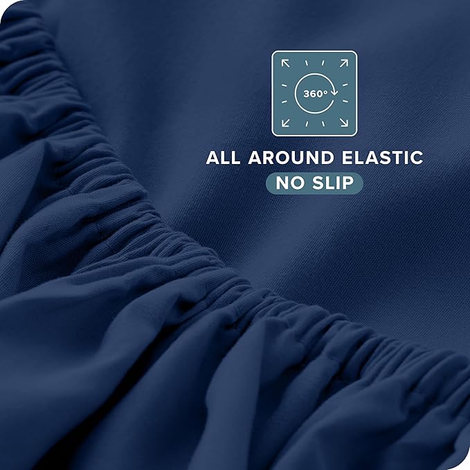 Bare Home Full XL Sheet Set - Luxury 1800 Ultra-Soft Microfiber Full Extra Long Bed Sheets - Double Brushed - Deep Pockets - Easy Fit - 4 Piece Set - Bedding Sheets & Pillowcases (Full XL, Dark Blue)