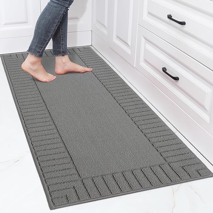 BEQHAUSE-Kitchen-Rugs-Washable-Kitchen-Mats-for-Floor Non-Slip Kitchen Mat Absorbent Kitchen Runner Rug with TPR Non Skid Backing,Grey,24”x60”