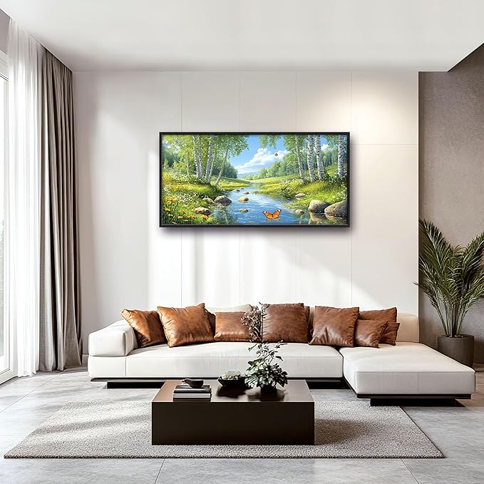 Large Forest Wall Art for Living Room, Lake Butterfly Tree Oversized Wall Decor Pictures, Nature Landscape Framed Canvas Print Painting, Artwork for Bedroom Office Home Decor 60"x30"