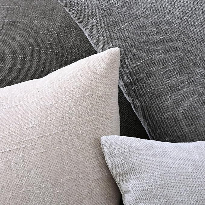 Set of 4 Soft Textured Decorative Throw Pillow Covers 20x20 Inch Cozy Farmhouse Cushion Cover Square Accent Pillow Cases for Bed Couch Sofa Living Room, Light Grey