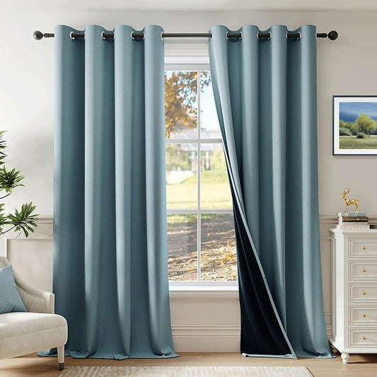Beauoop Dusty Blue 100% Blackout Curtains 54 Inch Long 2 Panels for Bedroom Living Room Solid Room Darkening Thermal Insulated Soundproof Energy Saving Grommet Top Window Treatment Drapes,52x54 2 Set