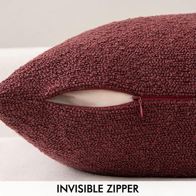 MIULEE 20x20 Inch Decorative Pillow Covers for Couch Bed Set of 2 Textured Boucle Neutral Throw Pillows Burgundy Accent Solid Cushion Pillowcase Cozy Soft Sofa Livingroom Home Decor