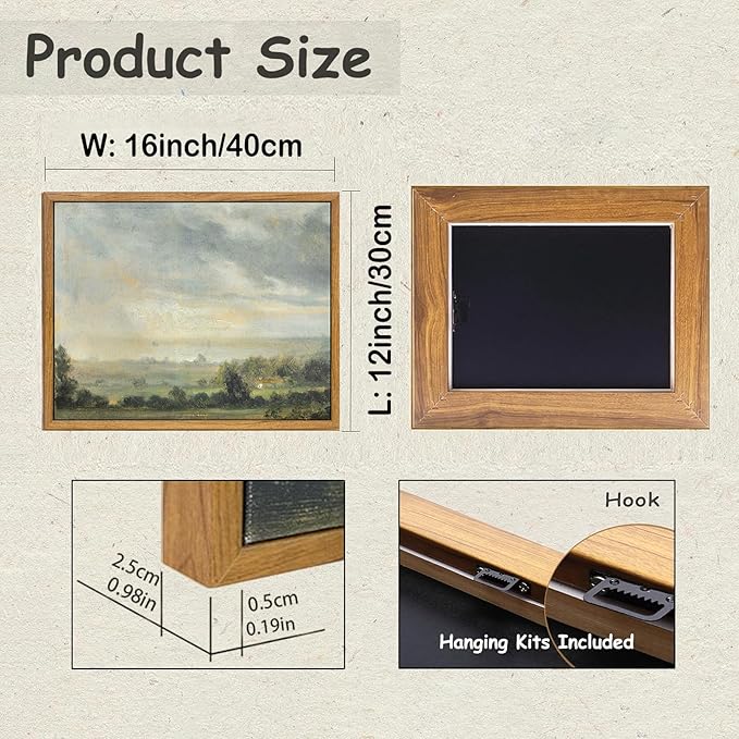 KBKBART Framed Vintage Landscape Wall Art Prints, Retro Green Forest Valley Nature Wilderness Illustrations Canvas Painting, Farmhouse Decor Wall Art Ready To Hang for Bedroom, Living Room, Bathroom,