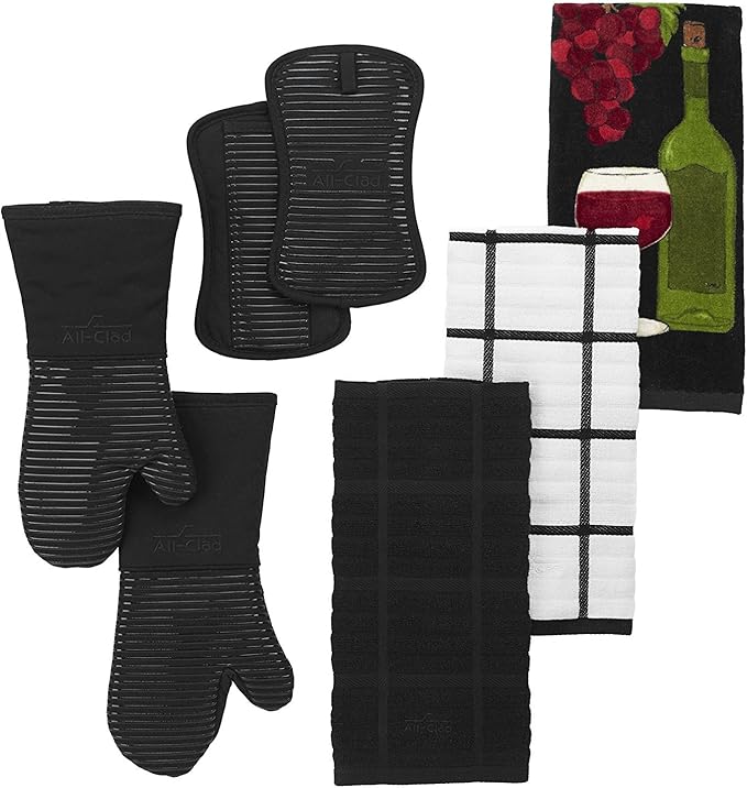 All-Clad Silicone Oven Mitts: Heat Resistant up to 500 Degrees - 100% Cotton & Silicone, 14"x7" Oven Mitt for Kitchen and Barbecue, 2-Pack, Black