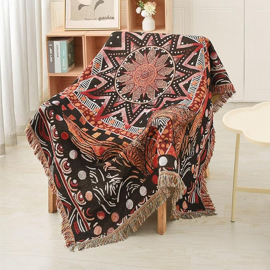 Boho Throw Blanket Reversible Cotton Bohemian Tapestry Hippie Room Decor Outdoor Blanket Double Sided (Boho Patten 6 50"x60")