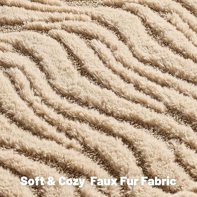 FUTEI Khaki Decorative Throw Pillow Covers 20x20 Inch Set of 2,Soft Faux Fur Geometric Shapes Texture Cushion Case,Boho Home Decor for Couch Bed Living Room