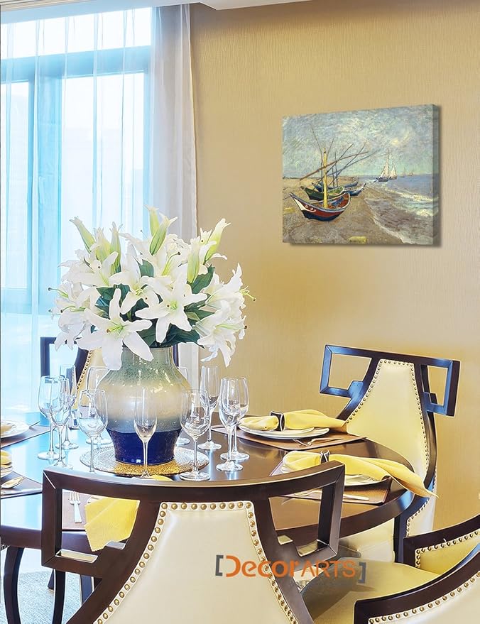 DECORARTS - Boats At Saintes Maire, Vincent Van Gogh Art Reproduction. Giclee Canvas Prints Wall Art for Home Decor 20x16