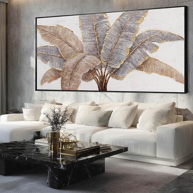 Gold Line Canvas Wall Art Leaves Wall Decor Modern Art Prints 32"x70" Bedroom Artwork for Wall Over Bed Art for Living Room