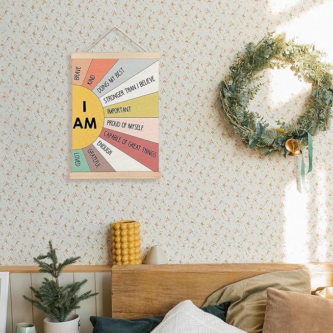 Supwhd Affirmation Wall Decor for Kids Boys Girls, I am Kind I am Brave Positive Affirmations Wall Decor, Affirmation Wall Art for Nursery Classroom Kids Bedroom 12x16