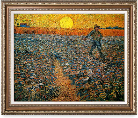 DECORARTS - The Sower, Vincent Van Gogh Art Reproduction. Acid Free Cotton Canvas Giclee Print w/Bronze Frame&Mat for Wall Decor.