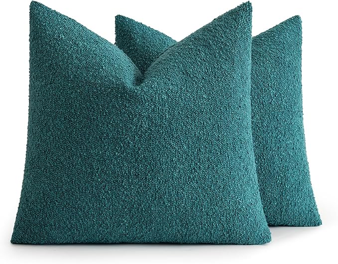 MIULEE 18x18 Inch Decorative Pillow Covers for Couch Bed Set of 2 Textured Boucle Neutral Throw Pillows Teal Blue Accent Solid Cushion Pillowcase Cozy Soft Sofa Livingroom Home Decor