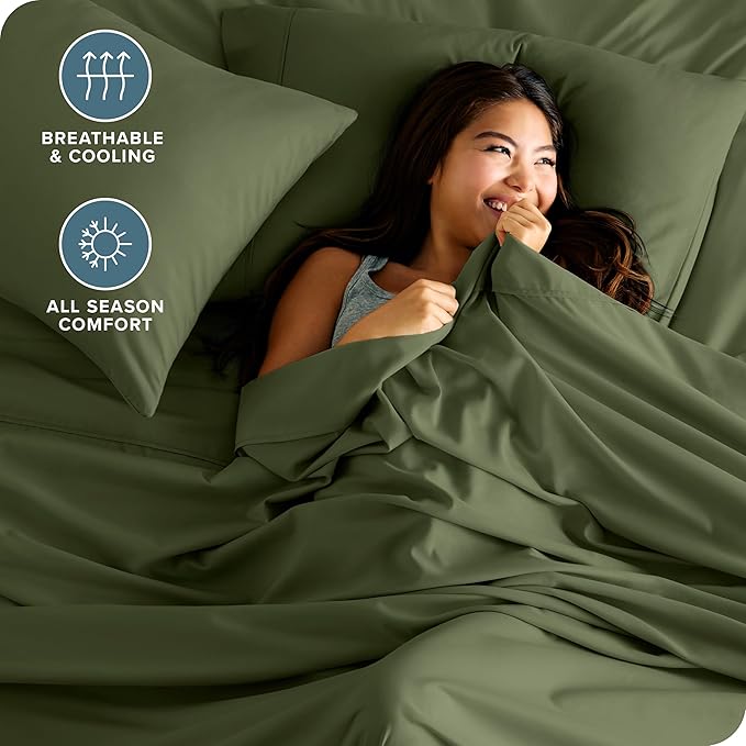 Bare Home Twin XL Sheet Set - College Dorm Size - Luxury 1800 Ultra-Soft Microfiber Twin Extra Long Bed Sheets - Deep Pockets - Easy Fit - Extra Soft - 3 Piece Set - Bed Sheets (Twin XL, Cypress)