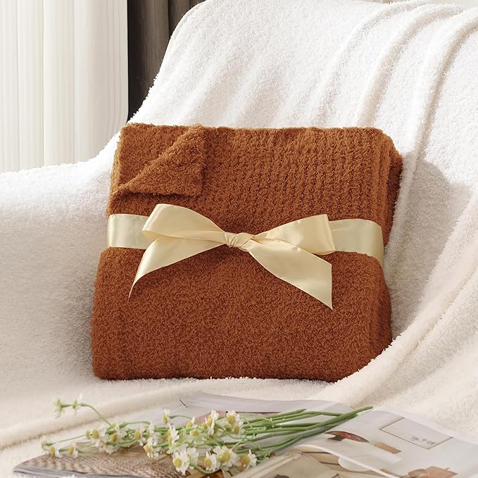 JOOJA Knit Throw Blanket Super Soft Warm Blanket for Couch Lightweight Fluffy Blanket for Bed Sofa 60x80 Inches Rust
