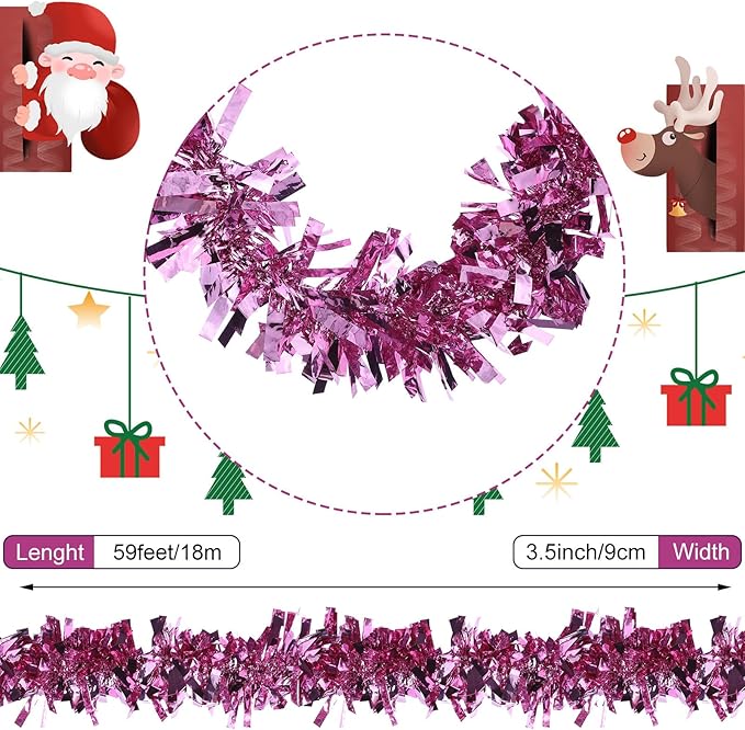 Dingion 59 Feet Christmas Tinsel Garland Metallic Twist Garland Ornaments Hanging Glitter Xmas Garland for Christmas Tree Indoor Outdoor Decoration Party Supplies