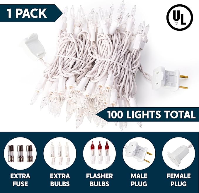 JOIEDOMI Christmas String Lights Indoor,100 Count Mini Warm Fairy Light,21.5FT Lighting Decor for Patio Dorm Classroom Bedroom Holiday Wedding Party Garland Birthday Festival Valentines Day,White Wire