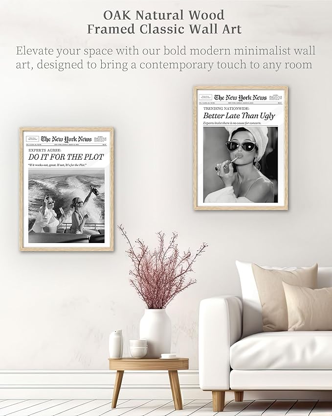 iHery Natural OAK Wood Hot Girls Newspaper Trendy Framed Wall Art, 12x16 in Vintage Headline Canvas Print, Beige Logs Retro, Do it for The Plot, Set of 1 Apartment Funny Girly Dorm Room Bedroom