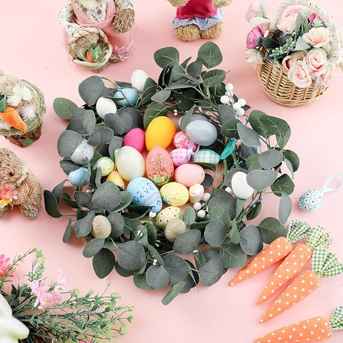 Zeyune 1 Pcs 6ft Long Easter Artificial Garland with Eggs Spring Mixed Eucalyptus Garland Farmhouse Hanging Rustic Easter Garlands Decor for Front Door Kitchen Fireplace Home Indoor Outdoor
