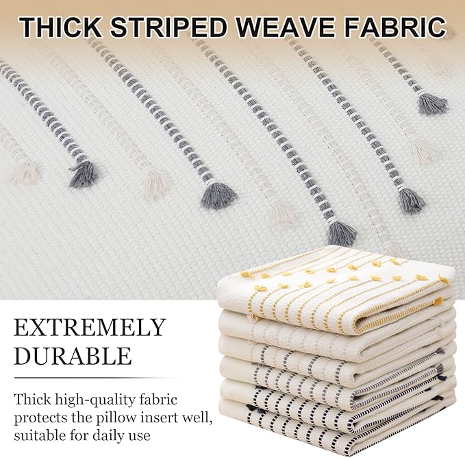 Mecatny Boho Outdoor Throw Pillow Covers 18X18 Set of 2, Farmhouse Decorative Pillow Covers for Couch Sofa Living Room, Beige & Grey