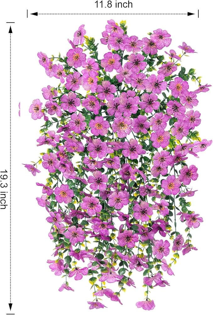 Artificial Flowers for Outdoors Garland Decoration, 2Pcs Purple Fake Hanging Flowers, UV & Fading Resistant, Faux Decor for Home Porch Patio Balcony Planter Yard