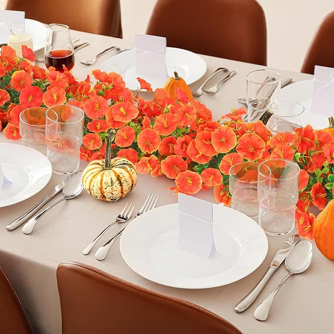 Dremisland Fall Artificial Flowers Garland 2Pcs 5.9Ft Artificial Fall Morning Glory Flower Vines UV Resistant Orange Yellow Hanging Autumn Floral Vines for Home Garden Wedding Party Thanksgiving Decor