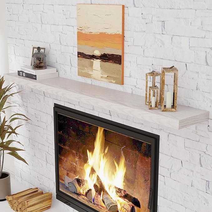 72 Inch Floating Shelves, 72 x 9.3 Rustic Wooden Fireplace Mantel, 9.3 Inch Floating Shelf for Wall, Farmhouse Wall Shelves for Home Storage & Display, Brich Color, Set of 1