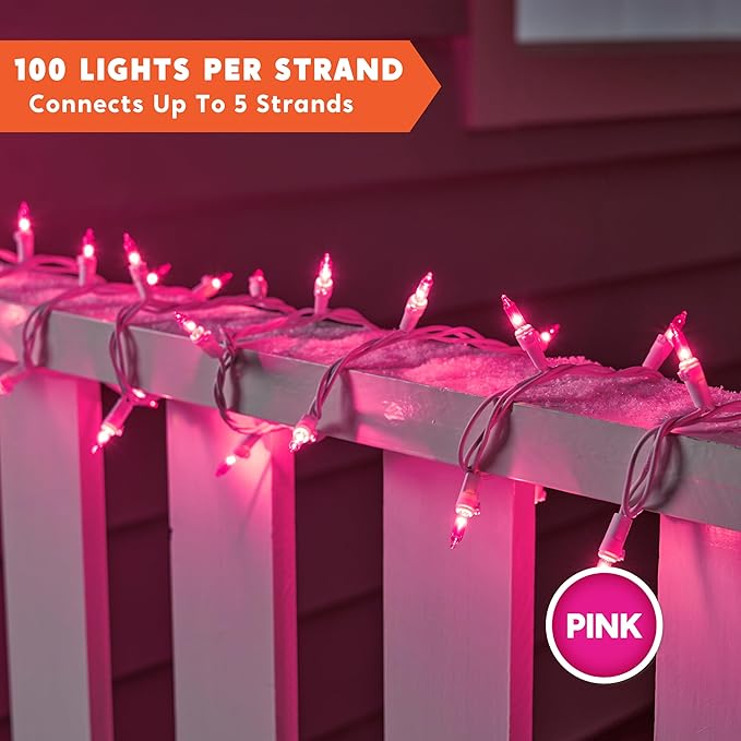 Joiedomi Christmas String Lights Indoor,200(2×100) Mini Pink Light,42.8 FT Lighting Decor for Dorm Classroom Bedroom Holiday Wedding Party Garland Birthday Festival,White Wire