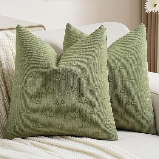 FUTEI Moss Green Chenille Decorative Throw Pillow Covers 20x20 Inch Set of 2,Soft Cozy Striped Geometric Patterns Cushion Case,Modern Home Decor for Couch Bed Living Room
