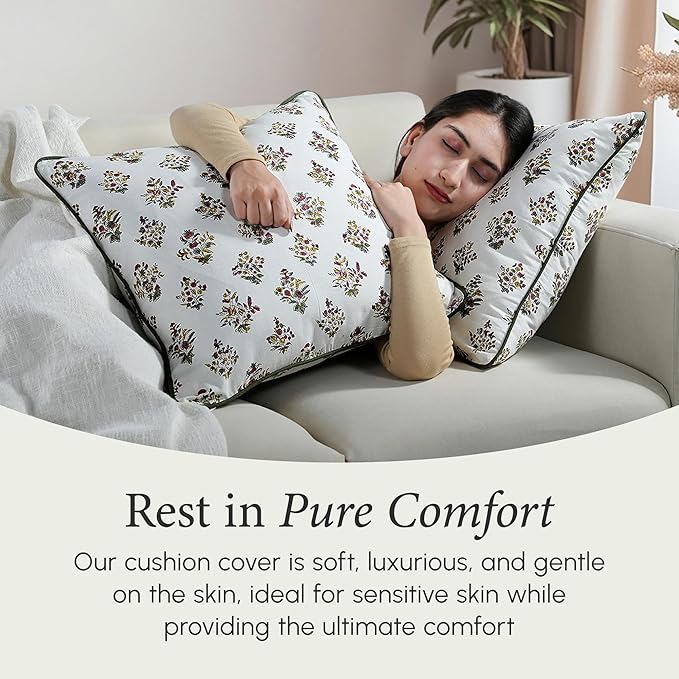 CPC 100% Cotton Throw Pillow Covers 20x20 Inch, Set of 2 Green Block Print Pattern Couch Pillow, Cute Boho Decorative Pillows for Living Room, Bedroom with Hidden Zipper- Fall Green