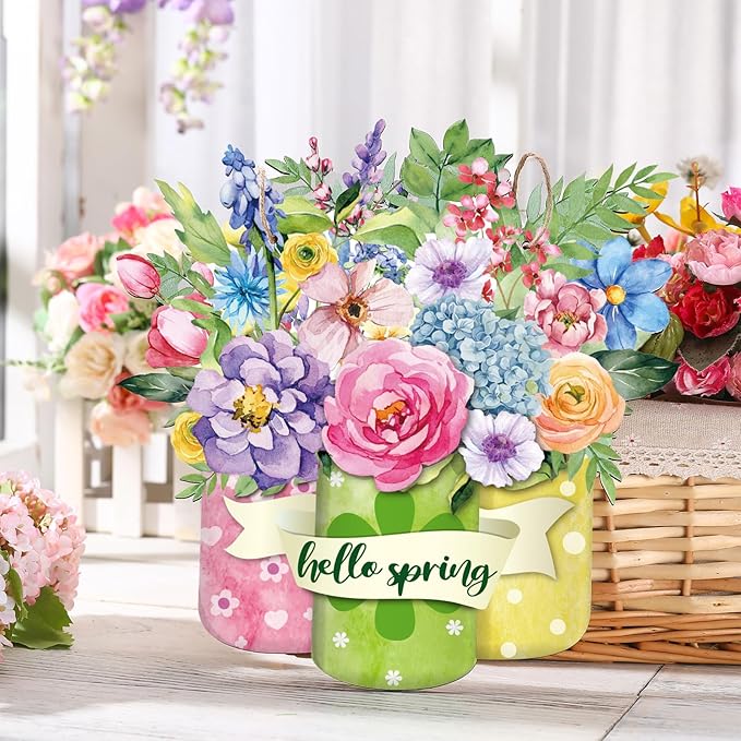 Spiareal Spring Welcome Sign Spring Flower Decor Wood Hanging Door Sign Outdoor Decorations for Farmhouse Porch Front D Decoration