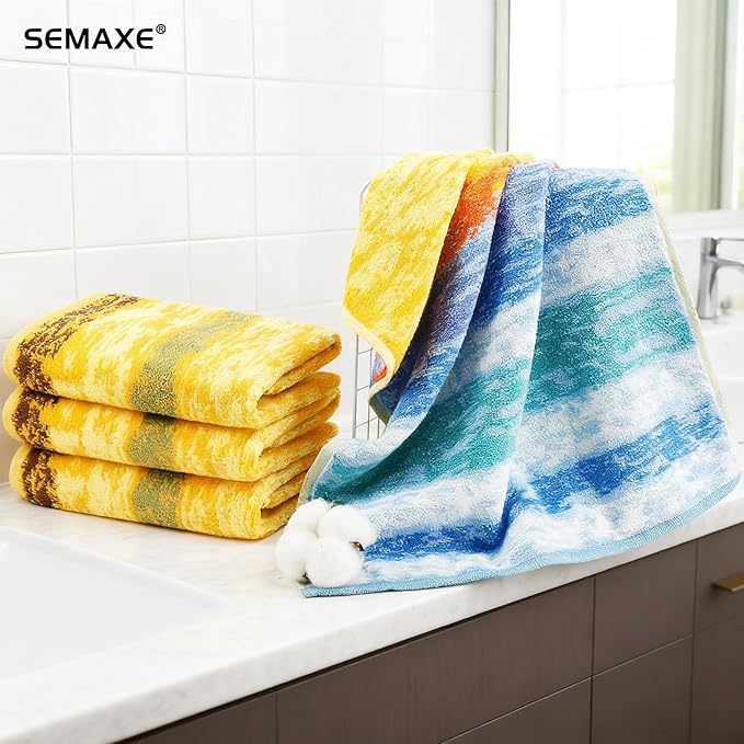 SEMAXE Hand Towels for Bathroom, 100% Cotton Towels with Hanging Loops, Soft and Absorbent, 4 Pack Hand Towel Set for Gym, Shower, Hotel, Spa and Kitchen, Colorful Towel - Wheat Field Collection