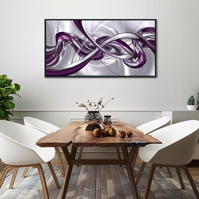Pogusmavi Purple Wall Art - 3D Framed Canvas Abstract Art for Living Room, Modern Silver Wall Decor, Office Artwork, Bedroom Pictures, Contemporary Prints, Paintings for Wall Decorations 24×48IN