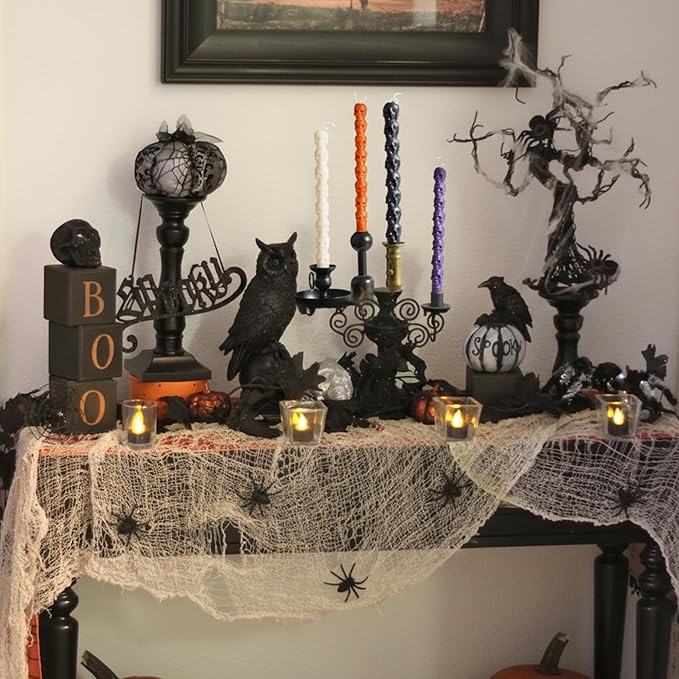 Nuanchu 12 Pack Halloween Skull Taper Candles 10 Inch Unscented Dripless Skeleton Candles for Halloween Party Decor, Table Centerpiece, Gothic Home Decoration, Spooky Gifts