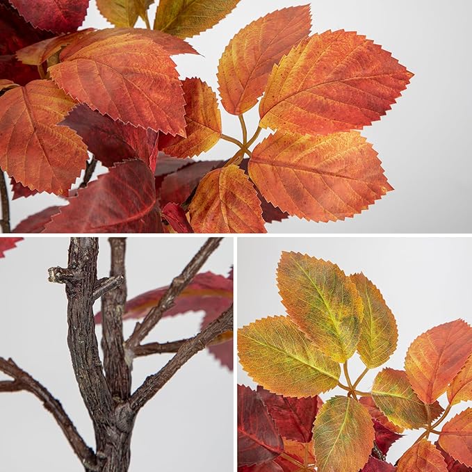 Briful 19.7" Fake Fall Tree in Black Pot, Autumn Small Artificial Beech Leaf Tree Faux Plants Indoor for Home Office Room Tabletop Mantel Thanksgiving Decor