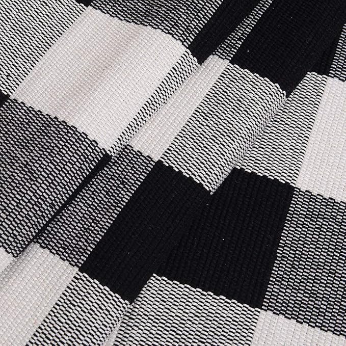 SEEKSEE Cotton Buffalo Plaid Rug 24"x52" Black and White Checked Rug Washable Doormats Indoor Outdoor Rugs for Layered Front Door Mats, Porch, Kitchen, Farmhouse, Entryway