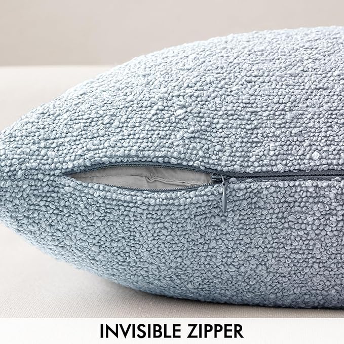 MIULEE 22x22 Inch Decorative Euro Sham Throw Pillows for Bed Set of 2 Textured Boucle Neutral Throw Pillow Covers Light Blue Accent Solid Euro Couch Pillowcase Cozy Soft Sofa Livingroom Home Decor