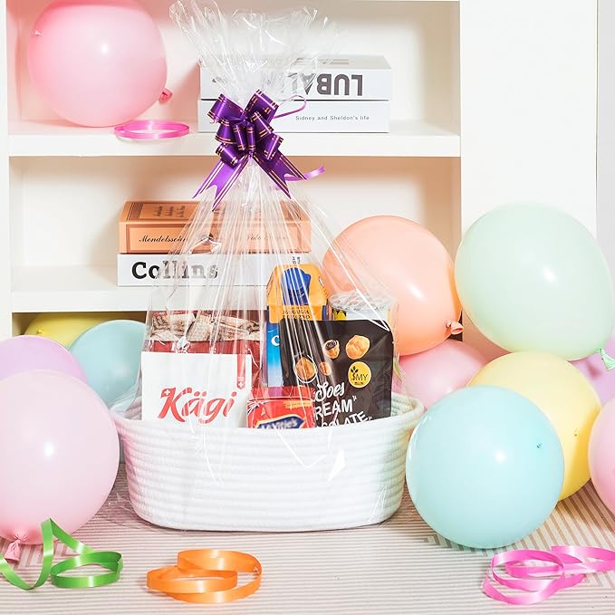 MINTWOOD Design 5-Piece Small Decorative Woven Storage Baskets Set for Shelves and Catch All Tray with Handles for Organizing Gifts, Dog and Cat Toys, Bathroom Accessories, Full White