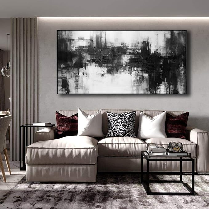 Abstract Wall Art Framed Home Artwork Decor Black and White Modern Minimalist Canvas Painting Living Room Decor for Bedroom Office Wall Decor 24"x48"