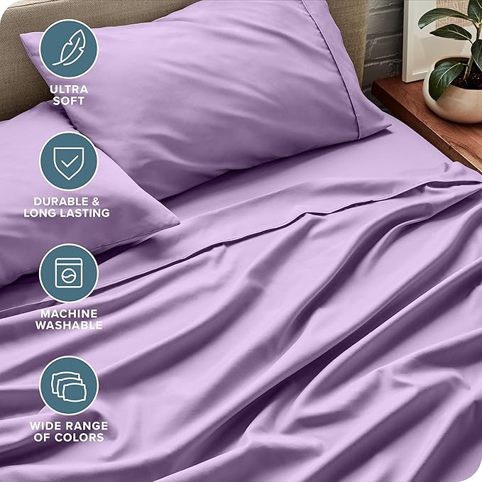 Bare Home Twin Sheet Set - 1800 Ultra-Soft Microfiber Twin Bed Sheets - Double Brushed - Deep Pockets - Easy Fit - Extra Soft - 3 Piece Set - Bedding Sheets & Pillowcases (Twin, Lavender)