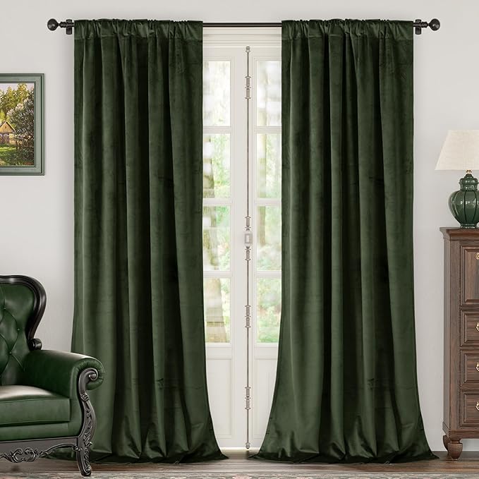 BGment Olive Green Velvet Blackout Curtains for Living Room, 84 inches Long Thermal Insulated Curtains Noise Reduce Back Tab and Rod Pocket Luxury Panels for Bedroom, 2 Panels, 42 x 84 Inch