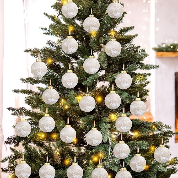 12 Pcs Neutral Textured Christmas Ball Ornaments 2.36'' Vintage Christmas Tree Decor Modern Rustic Brown Ornaments with Loop Shatterproof Hanging Ball for Xmas Farmhouse Decor (Beige)